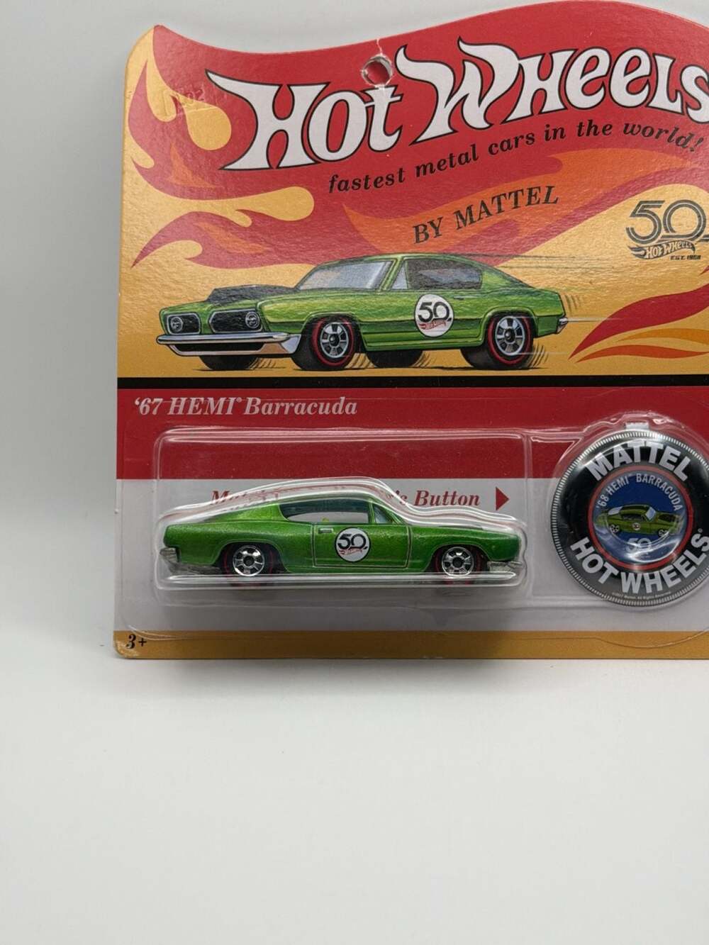 Hot Wheels 50th Anniversary '67 Hemi Barracuda with Collector's Button 5/5 Green